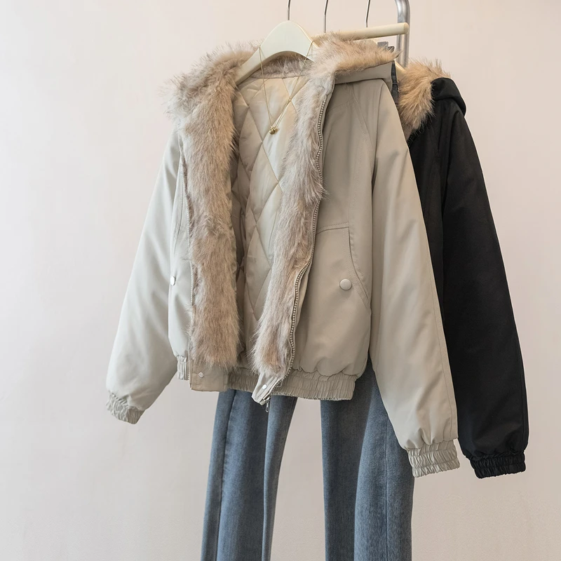 

Winter Warm Clothing Women Retro Simple Plush Coat Sportswear New Loose Motorcycle Punk Fur Collar Jacket Couple