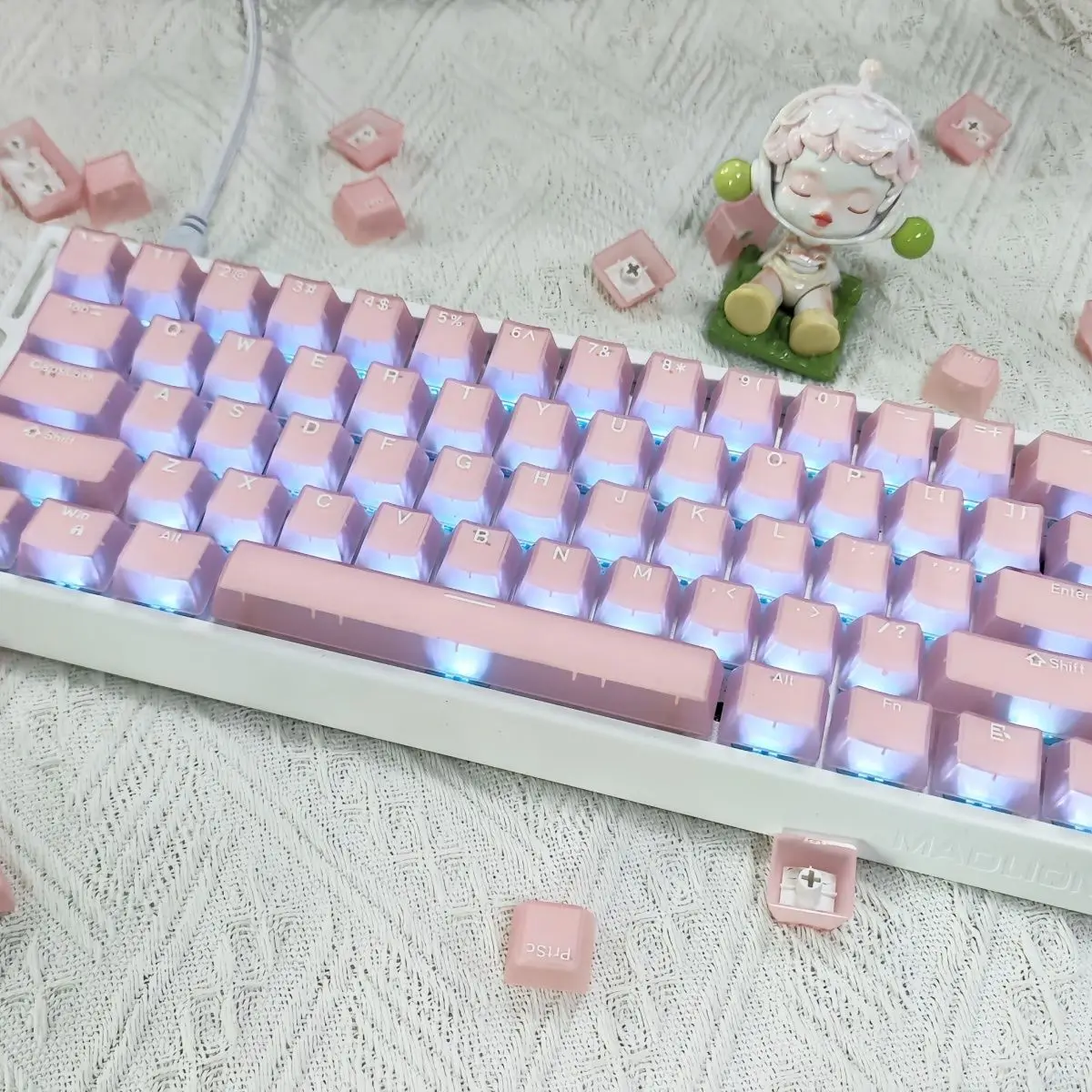 Pink Jade Pudding Translucent Keycaps OEM Profile RGB Backlit Key caps Double Shot PBT Keycaps for MX Switches Gaming Keyboard