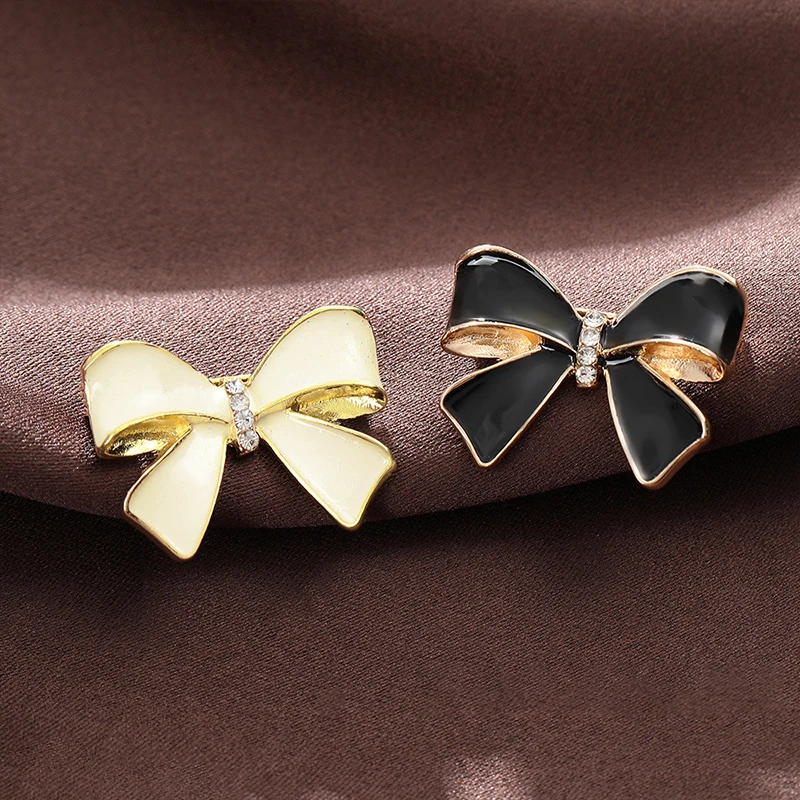 Small Fragrant Shiny Bowknot Beaded Black Brooch Mourning Bow Tie Brooch