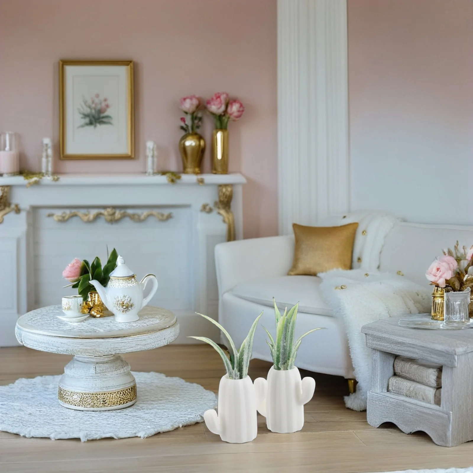 

2pcs Miniature Realism Green Plants For Dollhouse 1:12 Scale Fake Potted Cactus Fairy Garden Decor Resin Artificial Plant