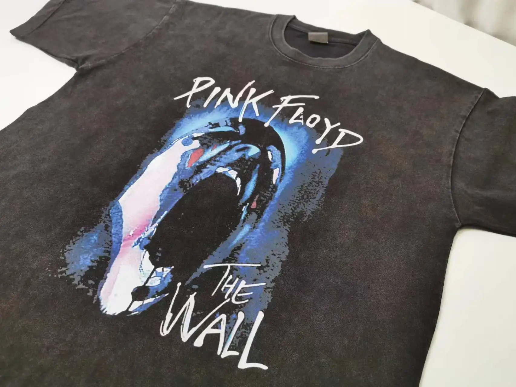 2024 Wash Old T-shirt Pink Floyd American Vintage Loose Short Sleeve Men\'s Loose Cotton Crew-neck Top