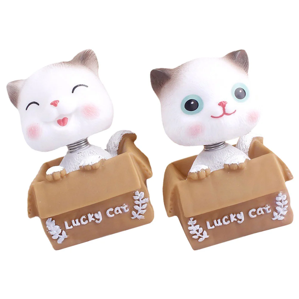 2 Pcs Bobble Cat Car Decoration Figurine Tiny Figurines Miniature Shake Your Head Cute Vinyl Games for Kids Animals