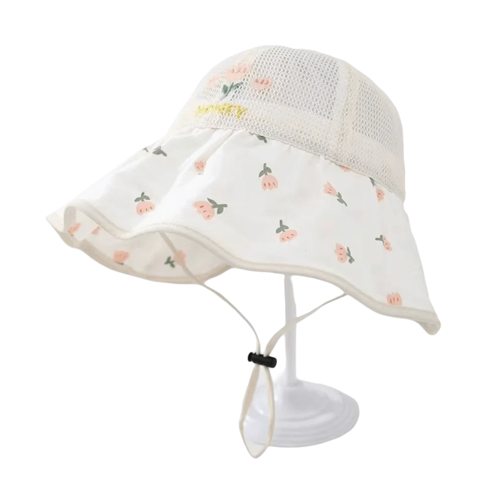 

Mesh Children Sun Cap Large Brim Breathable Baby Baseball Cap Sun Protection Floral Pattern Fisherman Hat Outdoor Activities