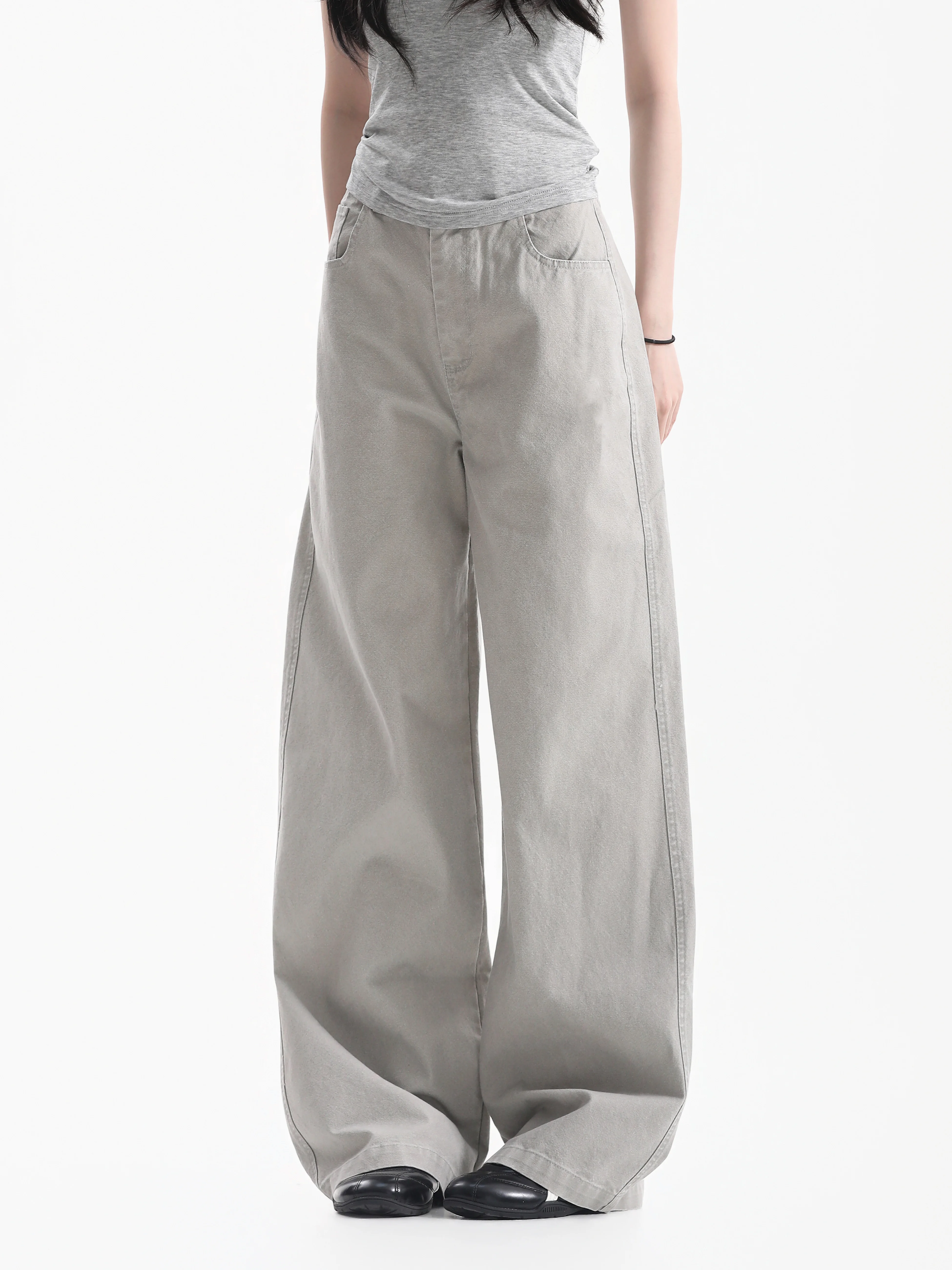 Vintage Autumn Design Worn-look Workwear Pants Street Style Wide Leg Trousers for Couples Natural Waist Neutral Jeans