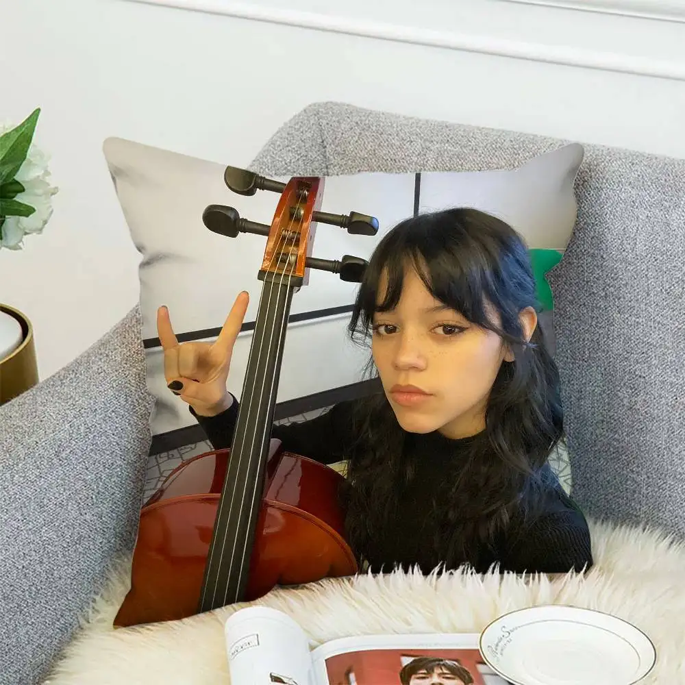 

J-Jenna Ortega Pillow Case Double-Sided Printing Cushion Cover 45x45 Decorative Cushions Sofa Home Decor Soft Pillowcase