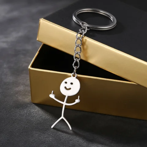 Teamer Funny Middle Finger Stickman Keychain 2026 Cute Trend School Bag Car Key Pendant Couple New Trinket Gift Keyring
