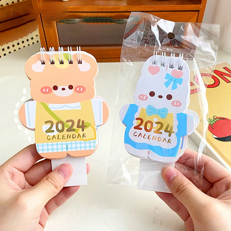 ミニデスクトップノートカレンダー、かわいい漫画、繊細、更新、本、オフィス、学用品、アクセサリー、1個、2024