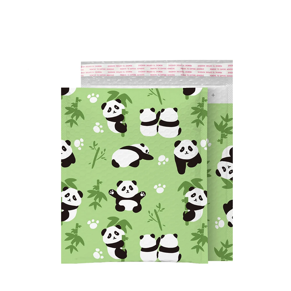 50Pcs 10x13inch Bubble Envelopes Cute Panda Printed Bubble Bags Green Plastic Padded Shipping Envelope Gift Package Supplies