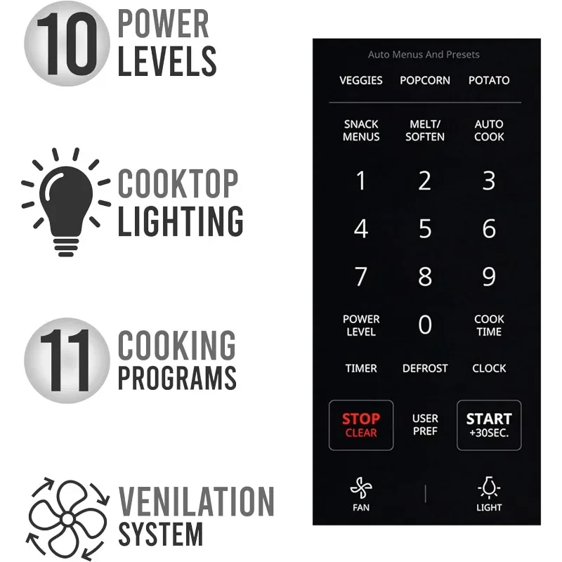 Farberware Over-the-Range Forno de microondas, 1.7 Cu Ft Máquina de cozinha multi-estágio, 1000W Auto Reaquecimento, Derreter, Suave Característica, Preto