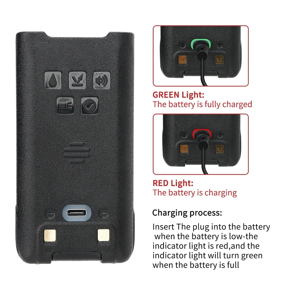 Compatible with Baofeng UV-9R Pro 7.4V Li-ion Battery IP68 Support Type-C Charge for GMRS-9R ​​​​​​​Walkie Talkie BL-9 Plus