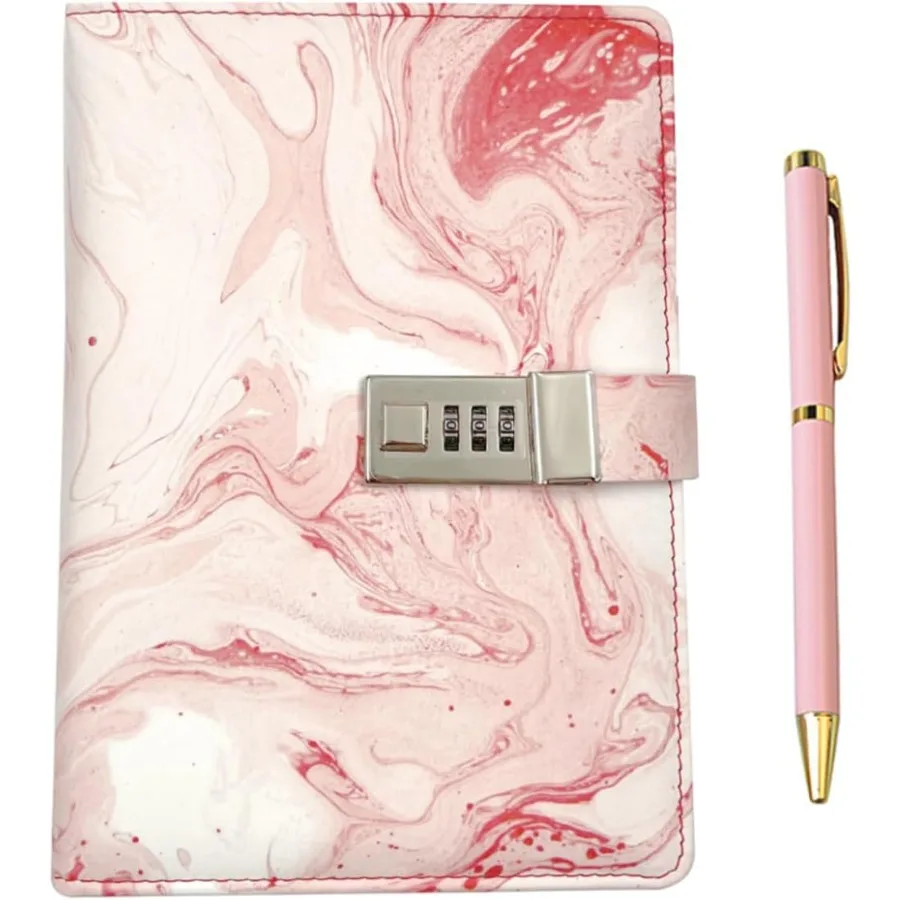 Diário com cadeado para meninas e mulheres A5 PU couro Jourl com bloqueio 240 páginas com senha bloqueada caderno de viagem com bola de metal