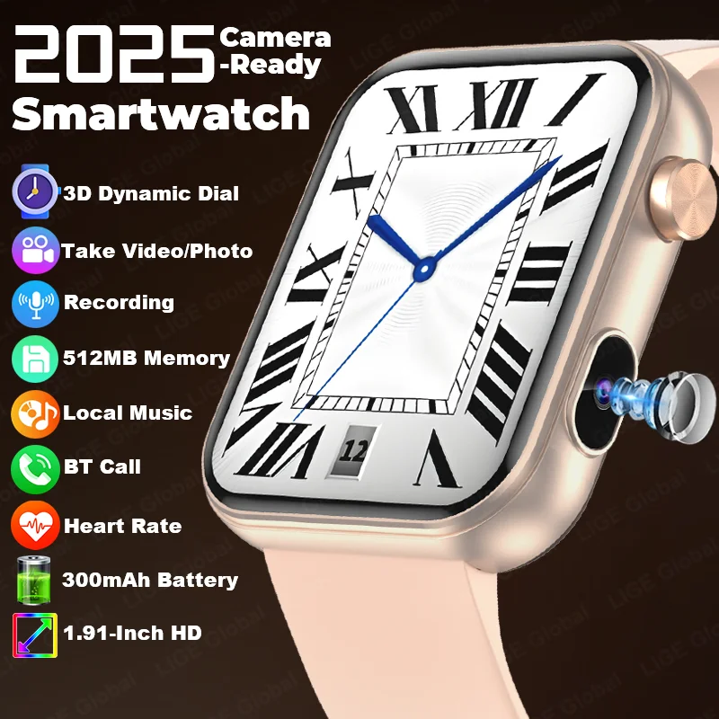 

LIGE 512MB Memory Camera Smartwatch Women Take Photo Recording Video Health Monitor Wireless Call Smart Watch 100+ Dynamic Dials