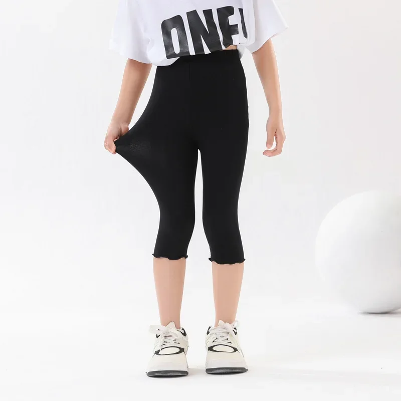 Baby Girls Leggings Shorts Kids Elastic Slim Pants Teens Seven Point Trouser 2024 Summer 2-14Yrs Children's Solid Clothes Casual