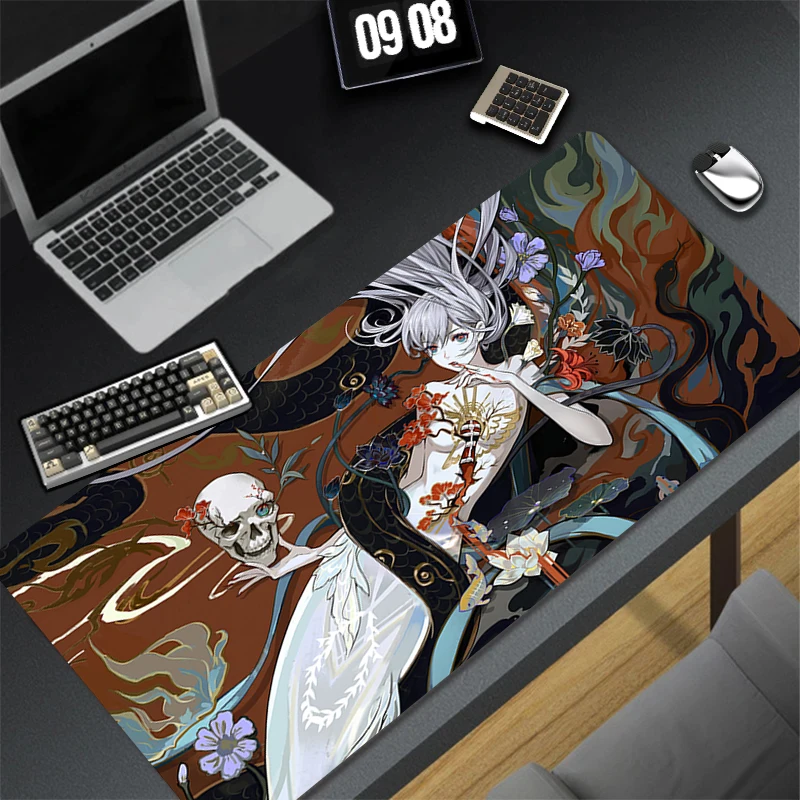 

Fantasy Mermaid Mouse Pad Laptop Terror Skull Anime Girl Keyboard Rug PC Flower Gaming Accessories Mousepad XXL Rubber Desk Mat