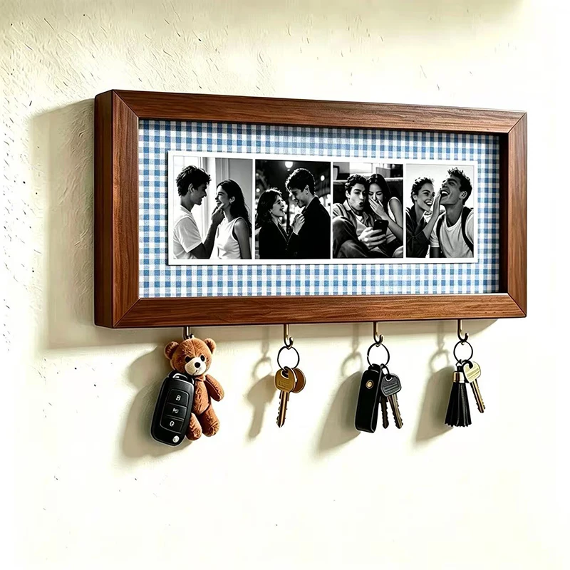 Kreativer Bilderrahmen für Paarfotos mit Schlüsselhaken, Wandmontierter Bilderrahmen, Vintage-Holzrahmen, Rechteckiger Holzbilderrahmen – Detail 5