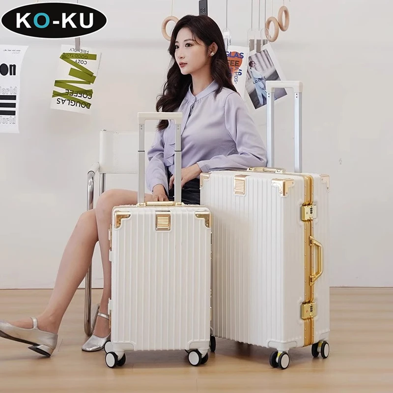 KO-KU Aluminium Frame Luggage 28\'\' Large Size Suitcase Removable Universal Wheel Student Mobile Phone Holder Trolley Case