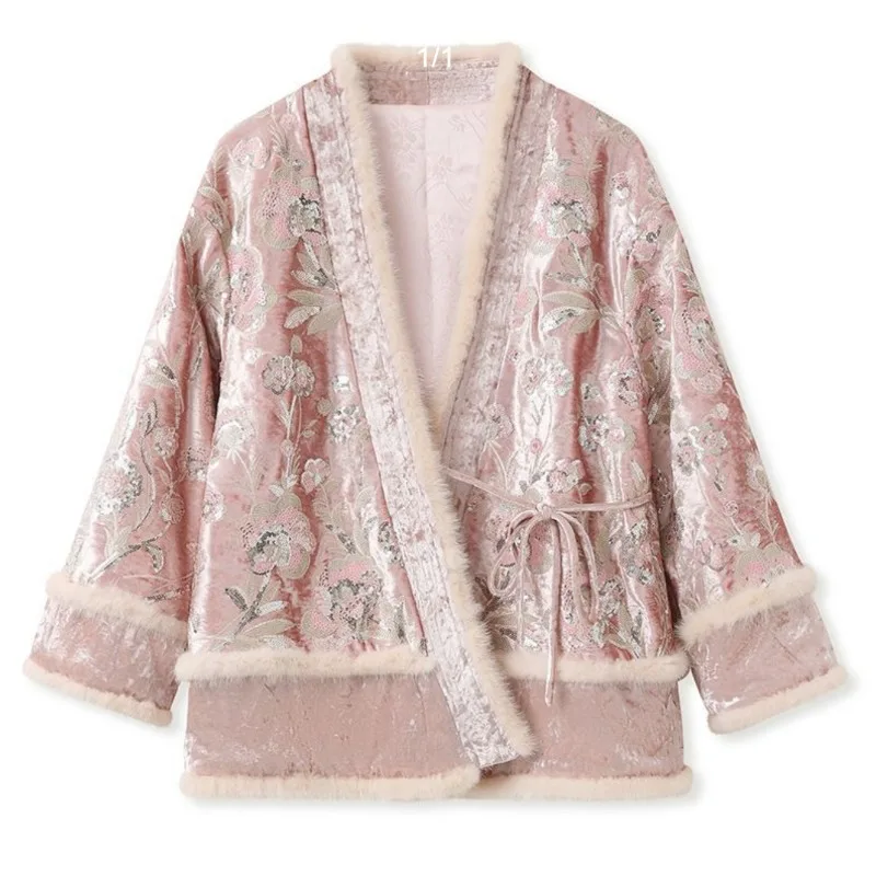

The New Chinese-style Cotton-padded Jacket and Semi-skirt Set with Qianfeng Sequin Embroidery Are Fashionable Individual Coat