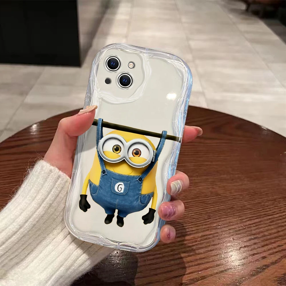 Cartoon Cute 3D Wave Case For M-MinionS iPhone 16 15 14 13 12 11 Pro Max Mini X XR XSMAX 8 7 6S Plus Soft Silicone Cover