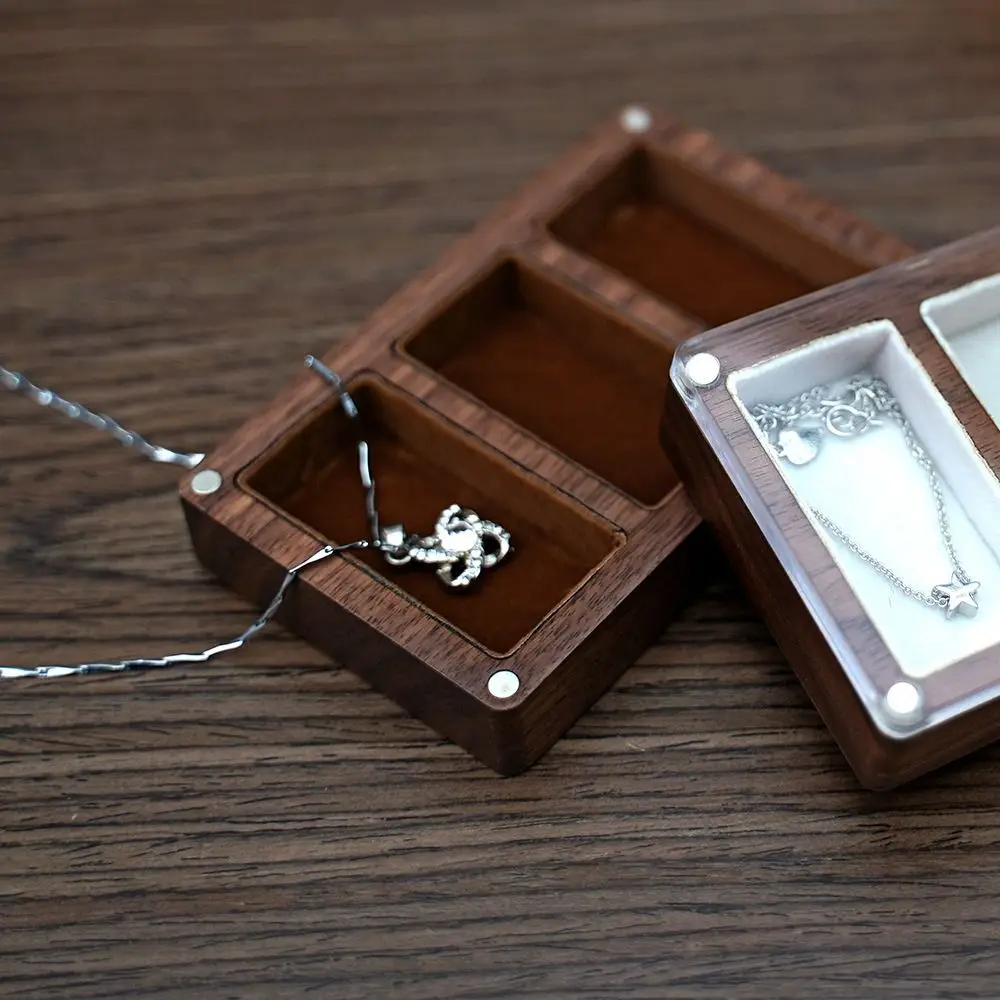 3/5 Slot Wooden Ring Box Opening Window Magnetic Cover Black Walnut Cufflinks Box Rectangular Exquisite Jewelry Ring Holder