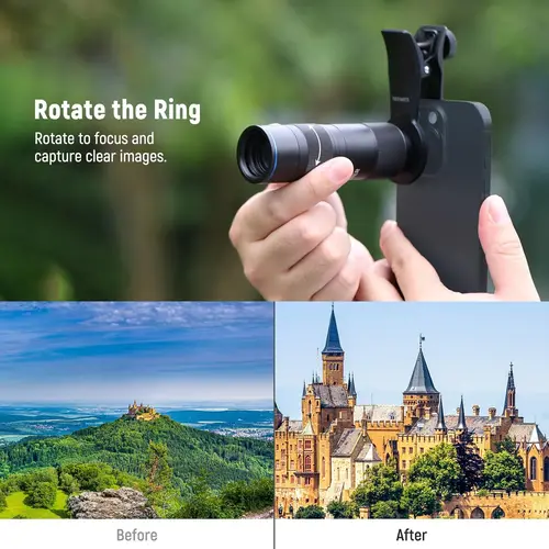 Imagen 2 del producto NEEWER-lente teleobjetivo para cámara de teléfono, 400mm, con Clip de lente roscado de 17mm, distancia de enfoque Macro mínima de 70cm, para iPhone y Samsung