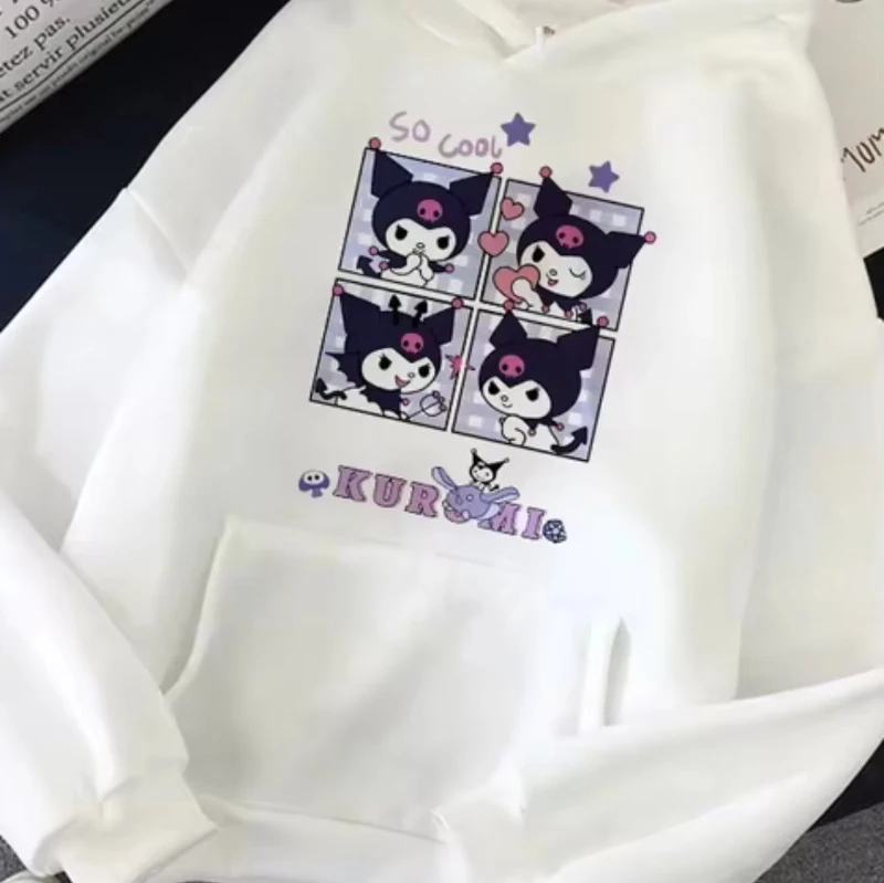 

MINISO 2025Sanrio Kuromi женская толстовка с капюшоном осень-зима флисовый повседневный пуловер унисекс толстовка одежда с капюшоном уличная одежда большого размера