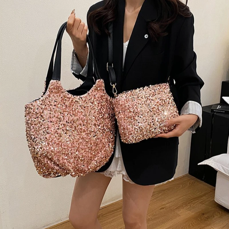 Hot Trendy Super Cool New PU Shining Sequins Shoulder Bags for Women 2026 High Quality Large Capacity Sense of Luxury Tote Bags