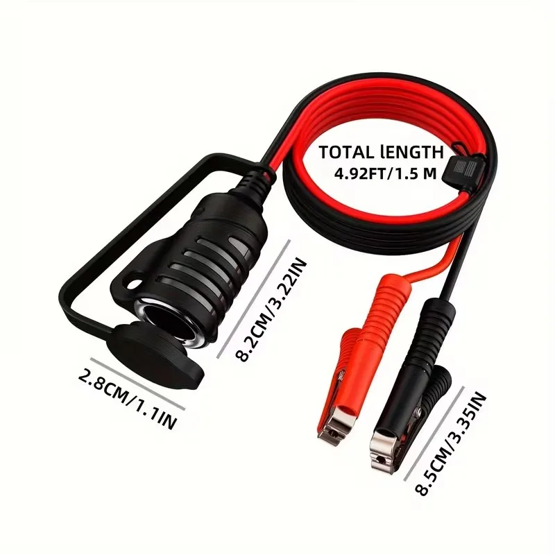 

Heavy-Duty 16AWG 12-24V Battery Booster Cable (5M) - Copper Wire Alligator Clips & Cigarette Lighter Plug for Jump Starting