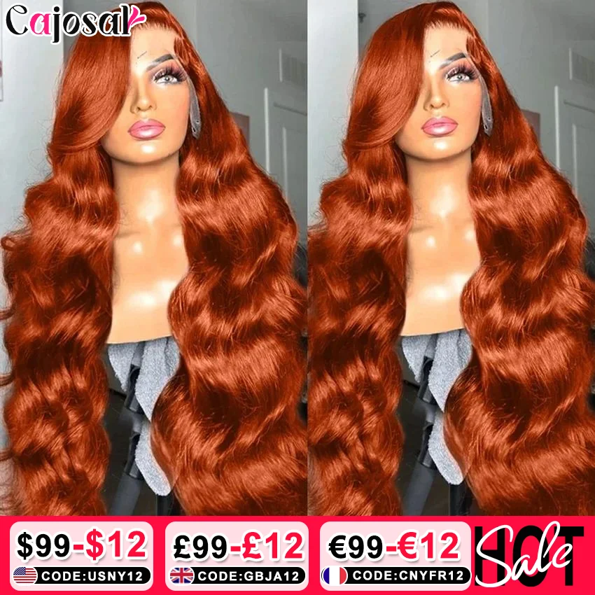 220% 16 36 pollici Body Wave Ginger Orange 13x6 parrucche anteriori in pizzo per capelli umani parrucca frontale in pizzo 4x4 Glueless pronto per l'uso capelli Remy