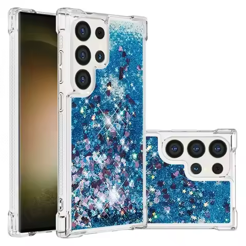Liquid Glitter Quicksand Anti-fall Phone Case For Samsung S25 S24 S23 FE S22 S21 S20 Note 20 Ultra S10 Plus Corner Airbag Cover