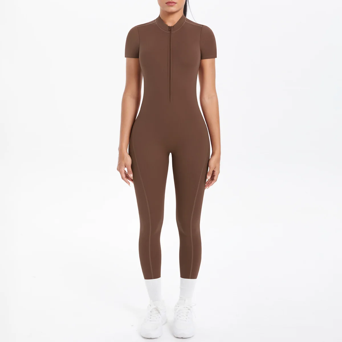 

Seamless Front Zipper Gym Workout Women's Yoga Sets Open Back Long Pants Jumpsuit Sports Running Fitness One-Piece Yoga Suits
