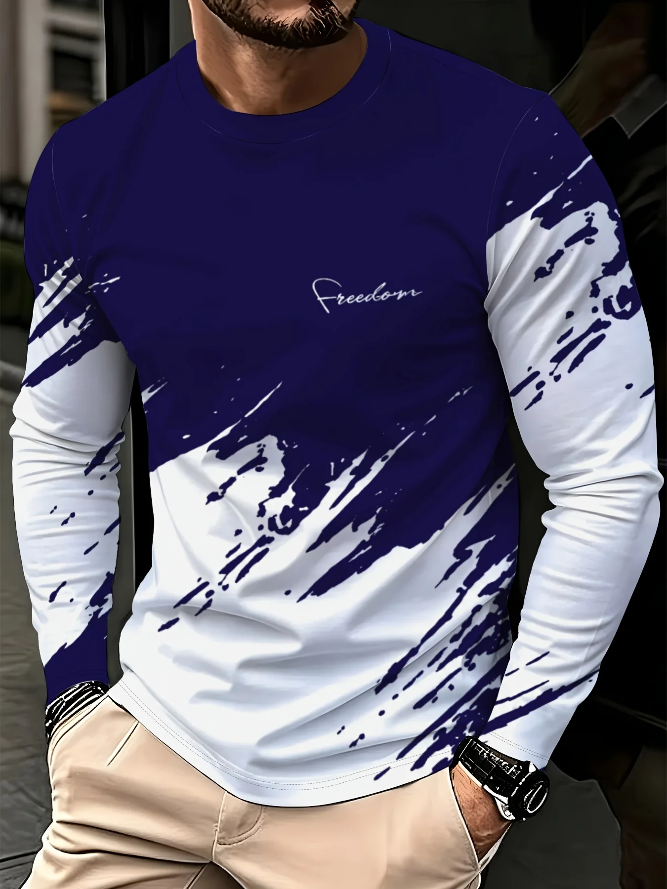 Men's Breathable Long-Sleeve Crew Neck T-Shirt, Multi-Purpose Long-Sleeve Top for Casual Wear, Fitness and Outdoor Activities