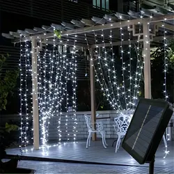 600LED Solar Curtain Fairy Lights Outdoor Copper Wire Party Garden Yard Garland Christmas Wedding Decoration