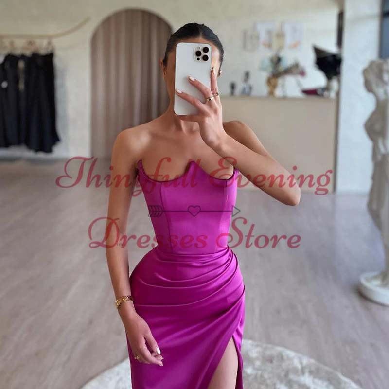 Thinyfull 2024 Sexy Mermaid Prom Evening Dresses Strapless High Split Party Dress Formal Night Cocktail Prom Gowns Custom Size