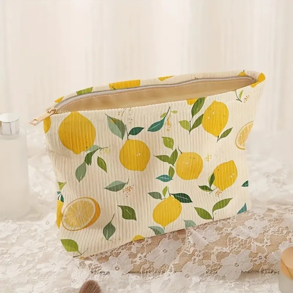New Yellow Lemon Cosmetic Bag Polyester with Zipper Makeup Case Korean Style Stationery Organizer for Outdoor Travel