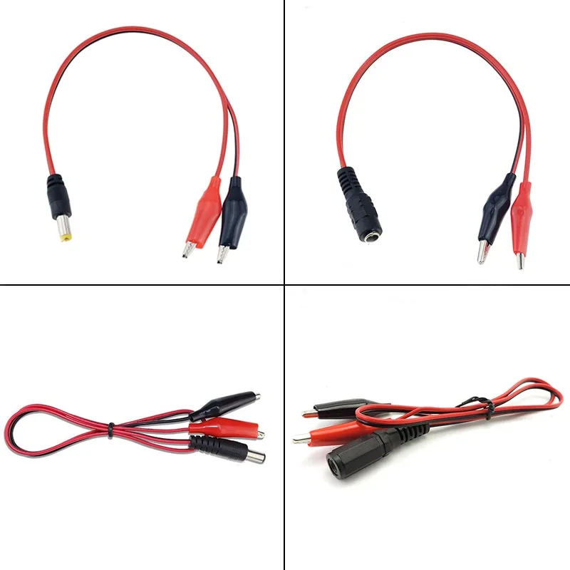 2 Alligator Clip to 1 Male  Female DC Power Plug Connector Adapter Wire DC 5.5*2.1mm Clips Crocodile Test Leads M20