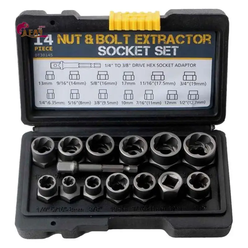 AEA9-14Piece Stripped Lug Nut Remover Hex Adapter With Hex Adapter Extraction Socket Set
