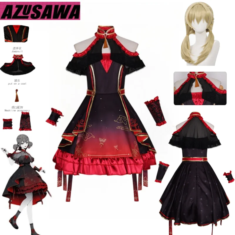 

Azusawa Kohane Cosplay Costume Virtual Idol Red Black Dress Goth Lolita Intoxicated Stage Performance Costume Wig Set Halloween