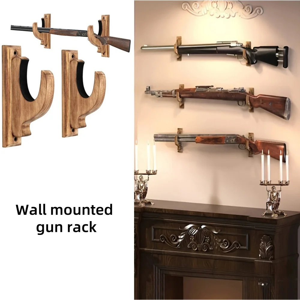 Wooden Wall-Mounted Gun Rack Home Wall Shotgun Rifle Sword Bow Fixed Display Rack Solid Wood Gun Wall Rack