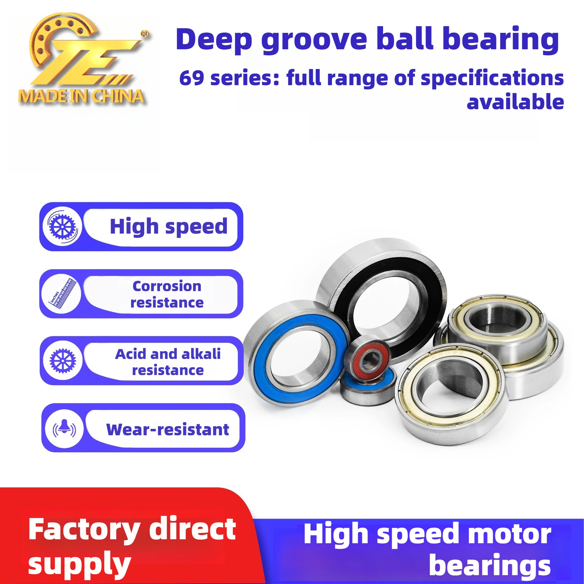 China TE single row deep groove ball bearings6900 6901 6902 6903ZZ high carbon chromium bearings steel deep groove ball bearings