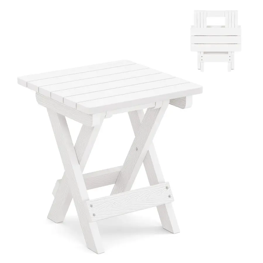 Mesa Auxiliar Plegable Pequeña para Exteriores, Mesa Auxiliar de HDPS para Patio, Terraza, Piscina, 14 Pulgadas de Altura, Blanca