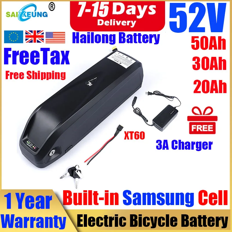 

electric bike Hailong 52v downtube battery EBike bateria 1500w 2000W bafang batterie 20ah 25ah 30ah 40ah 50ah lithium battery