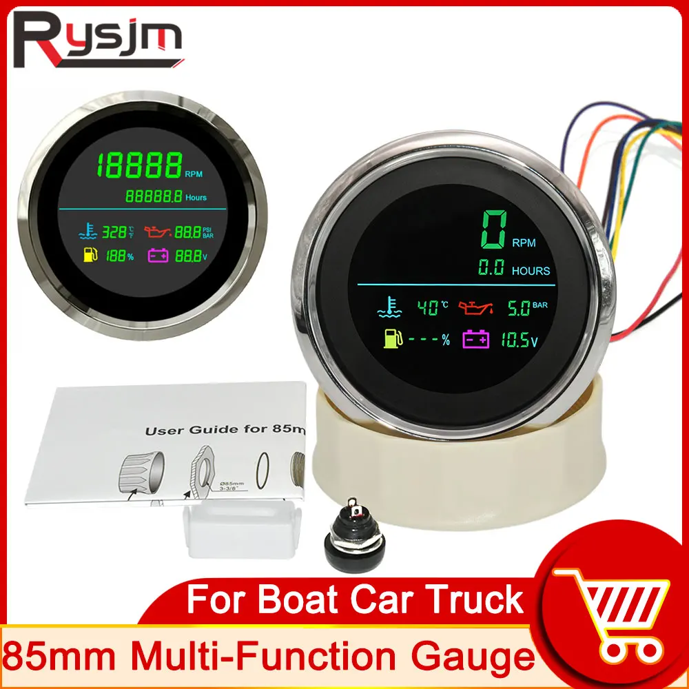 

Водонепроницаемый 85 мм ЖК-дисплей 6 в 1 тахометр 0-19999 об/мин, счетчик часов, напряжение уровня топлива, температура воды, масляный пресс, многофункциональный измеритель