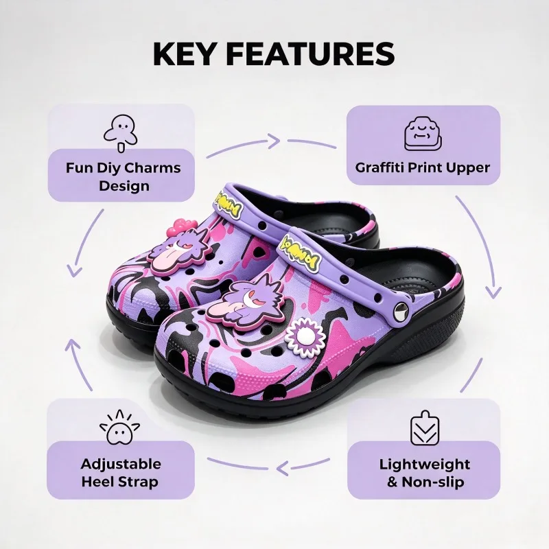 Crocs new Geng Gui cartoon printed hole shoes purple pink camouflage bag head slippers removable shoe flower home outdoor beach