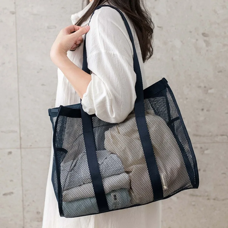 Beach Tote Large Capacity Shoulder Bag Hollow Out Travel Handheld Shopping Pouch Multi-Purpose Storage Bag Swimming Beach Bag