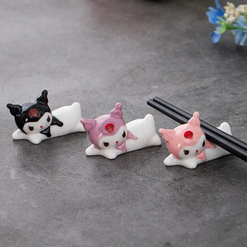 3pcs Cute Sanrio Kuromi Spoon Fork Rest Tableware Storage Cutlery Stand Chopsticks Holder Ceramic Knife Racks Kitchen Tablewares