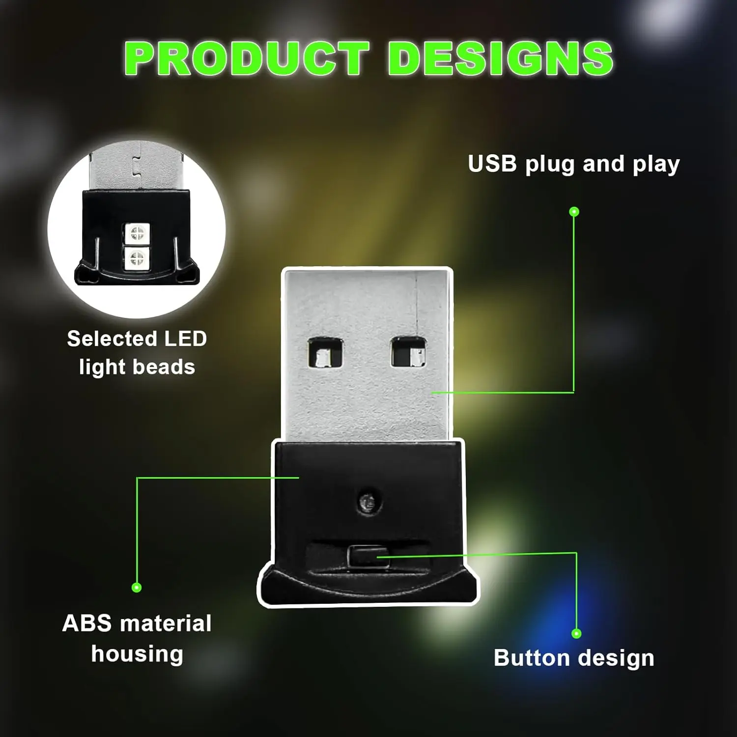 2 قطعة مصباح LED USB صغير، 8 ألوان RGB سيارة USB LED ضوء الجو الداخلي، سطوع قابل للتعديل لوحة مفاتيح الكمبيوتر المحمول الذكية Home O