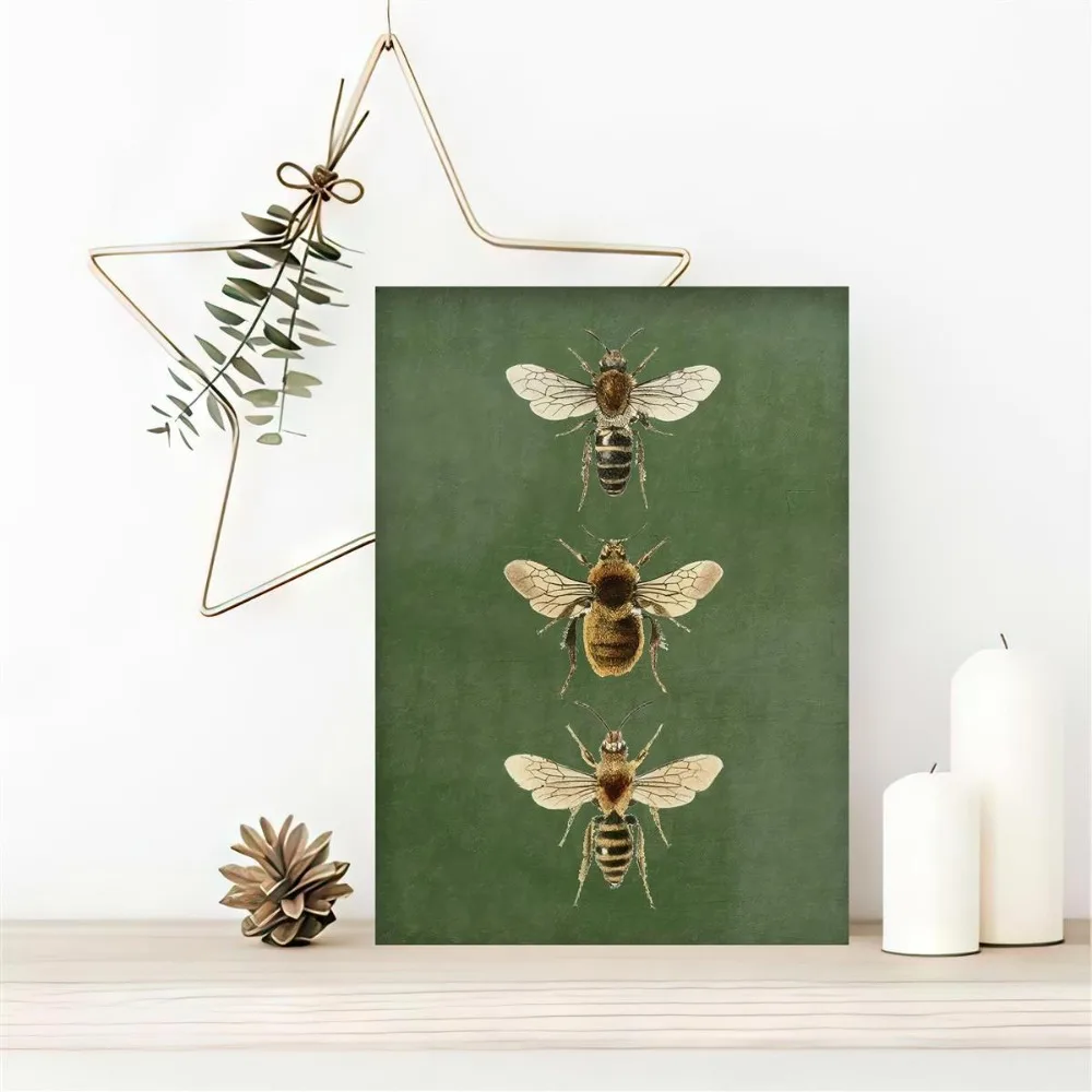 1pc Bee Olive Green and Gold Art Canvas Painting,bee Printable Art,for Bedroom and Living Room Wall Art Decoration Frameless