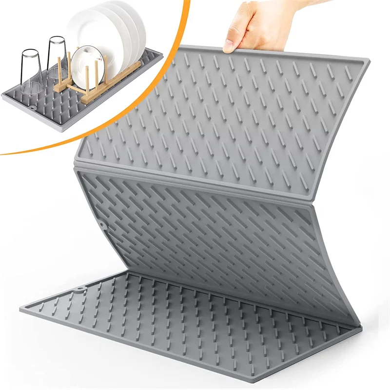 

Bowl Dish Drying Pad Kitchen Table Top Three-Fold Large Bowl Drain Pad Heat-Resistant Pot Rack Anti-Slip Silicone Water Tank Pad