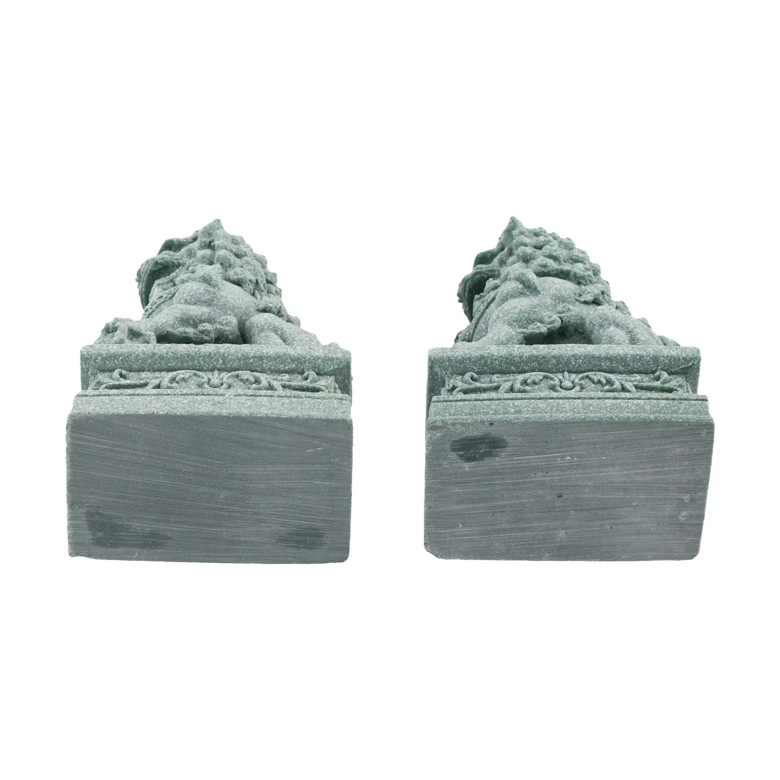 Pair Fu Foo Dogs Lion Statues Made of Sandstone for Feng Shui to Protect Premises and Enrich Garden or Indoor Decoration