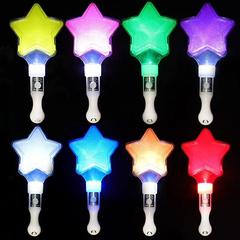 1pc Fun Glowing Colorful Five Pointed Star Flash Light LED Stick Fairy Wand Cheer Luminous Party Decoration Glow Party Wholesale